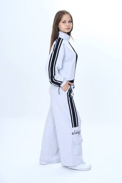 Asortik Kids Σετ αθλητική φόρμα για κορίτσια με 2 κλωστές με μισό φερμουάρ, γαρνιρισμένο αθλητικό σετ 100% βαμβακερή άνετη εφαρμογή