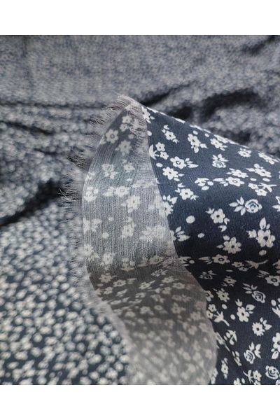 Kumaş Parça Aerobin Woven with White Flowers on Navy Blue (Width 145 cm X Length 300 cm)