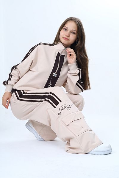 Asortik Kids Двуслоен спортен комплект с цип и декорация за момиче, 100% памук, удобен модел