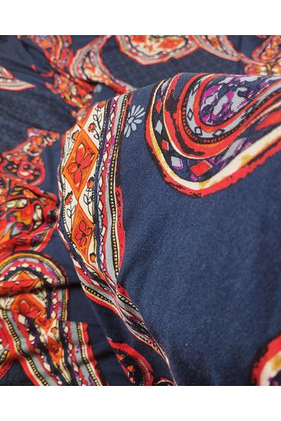 Kumaş Parça Navy Blue Pomegranate Flower Combed Cotton in Colors (Width 160 cm X Length 320 cm)