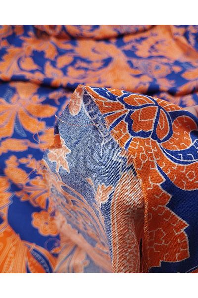 Kumaş Parça Cotton Viscose in Orange Blue Colors (Width 150 cm X Length 270 cm)
