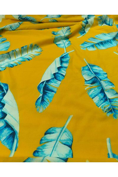 Kumaş Parça Yellow Blue Patterned Cotton Voile (Width 140 cm X Length 210 cm)
