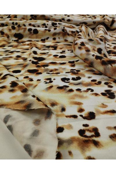 Kumaş Parça Cotton Viscose with Brown Red Pattern on Ecru (Width 145 cm X Length 215 cm)