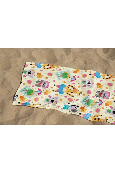 Erays Home Cute Animals on the Beach Children's Pattern Printed Beach Towel Unisex Children's Beach Towel