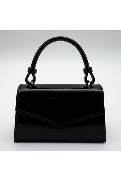 Silblack Shiny Patent Leather Shoulder and Hand Bag - Stylish Design Mini Model with Chain Strap
