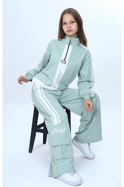 Jannock Set de trening pentru fetiță, cu jumătate de fermoar, 100% bumbac, model confortabil
