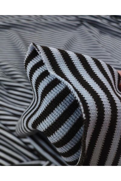 Kumaş Parça Interlock Knitted Transverse Stripes in Blue Black Colors (Width 150 cm X Length 190 cm)