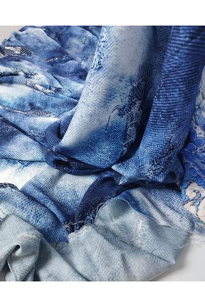 Kumaş Parça Cotton Viscose in Blue Cream Colors (Width 150 cm X Length 300 cm)