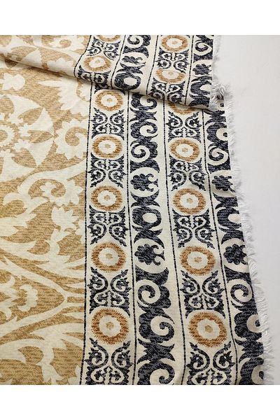 Kumaş Parça Cotton Viscose in Coffee Grey Cream Colors (Width 150 cm X Length 240 cm)