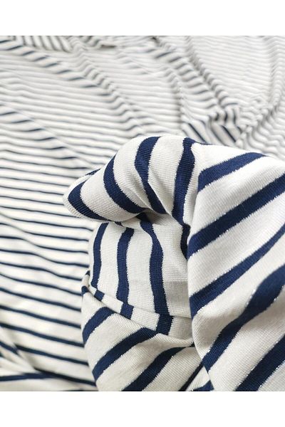 Kumaş Parça Ecru Navy Blue Striped Combed Cotton (Width 180 cm X Length 190 cm)