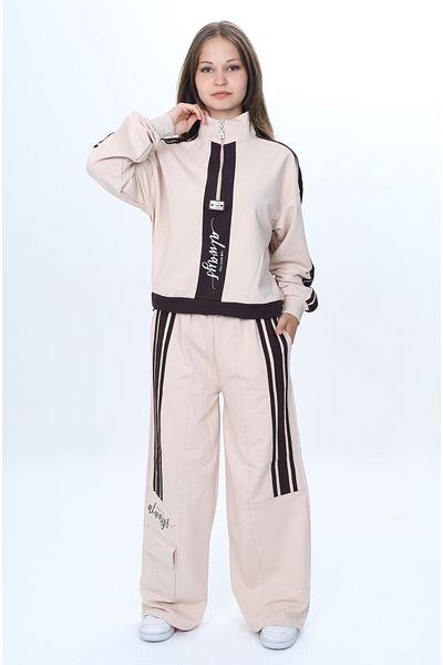 Jannock Set de trening pentru fetiță, cu jumătate de fermoar, 100% bumbac, model confortabil
