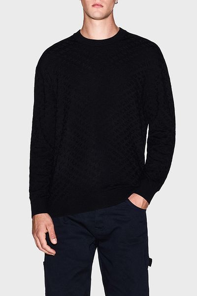 Armani Exchange Jacquard Logo Printed Regular Fit Crew Neck Sweater Men's Sweatshirt Xm001316 Af10454 Uc