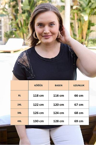 FOR ESRA BIG TREND Bluză de viscoză elastică pentru femei, cu umăr de mărime mare, broderie, detaliu din tul, cu guler cu sclipici