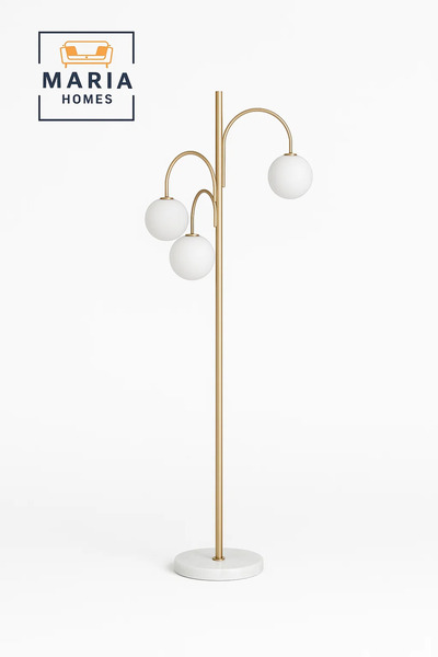 MARIA HOMES GOLD Triple Globe Floor Lamp with Marble Base