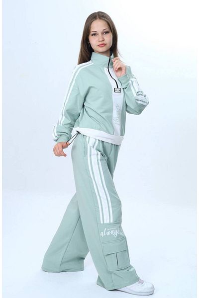 Joui Co Girl's 100% Cotton Half Zipper 2 Thread Sports Top & Bottom Set – Garnished Model