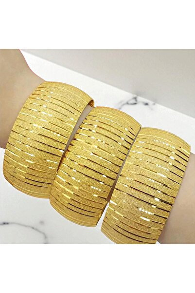 CASELN 22 Ayar Altın Kaplama Çizgili Desen Kadın 3 Cm Eninde Bilezik Modeli 1...