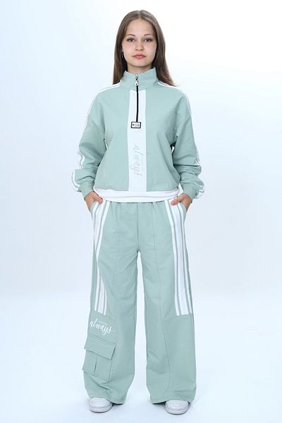 Pantulux Set sport pentru fete, cu jumătate de fermoar, garnit, 100% bumbac, confortabil-325