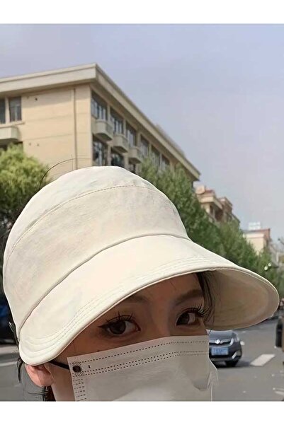 TARZ ŞAPKA Zhao Lusi Style Cowboy Women's Hat with High Ponytail and Bun Design Cream & Black Summer Hat