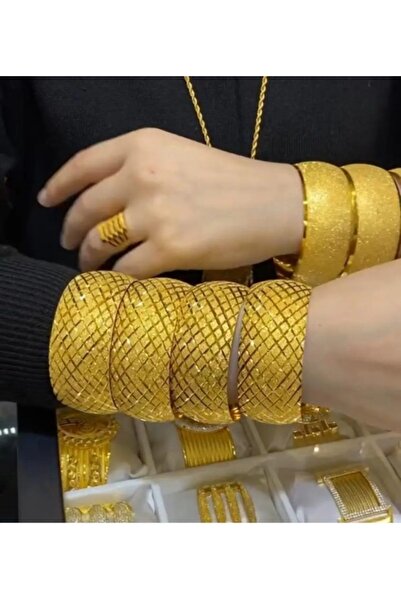 CASELN 22 Ayar Altın Kaplama Baklava Desen Kadın 3 Cm Eninde Bilezik Modeli 1...