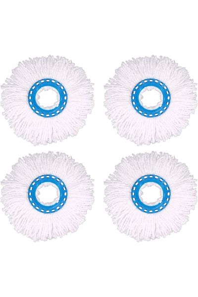 Mmgoqqt Set 4 capete rezerva mop rotund, Mmgoqqt, Microfibra, Alb/Albastru