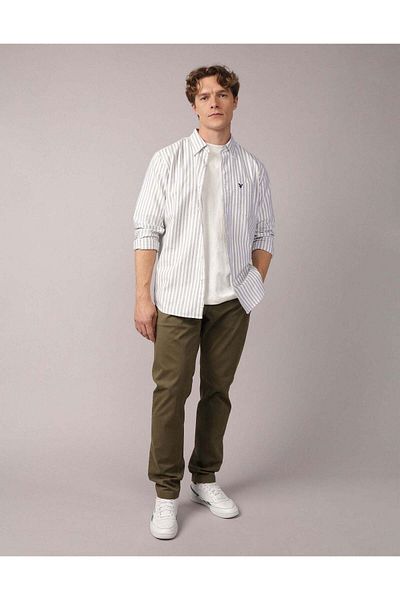 AMERICAN EAGLE AE Everyday Striped Oxford Button-Up Shirt