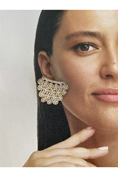 Pinery Jewels Oval Sıralı Zirkon Taşlı Kadın Küpe Çifti