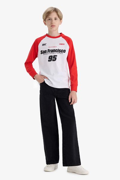 DeFacto Tricou cu mânecă lungă imprimat cu gât crew pentru băiat F1961A825AU