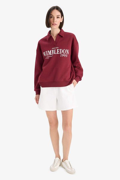 DeFacto Relax Fit Polo Neck Printed Thick Sweatshirt Fabric Sweatshirt F1063Ax25Au