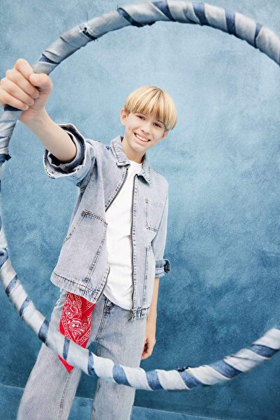 DeFacto Jachetă pentru băiat cu guler polo, albastru deschis, F3152A8/NM39