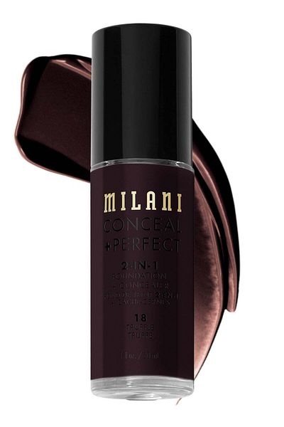 MILANI كريم أساس كونسيل بيرفكت 2 في 1، 18 ترافل، تغطية كاملة، نباتي، خالٍ من الزيوت، يدوم طويلاً، 30 مل