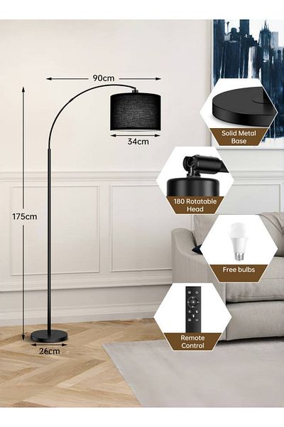 Sheinhome Floor Lamp with Remote Control ,3 Color Temperatures & Stepless Dimming, Adjustable Lampshade, 12W