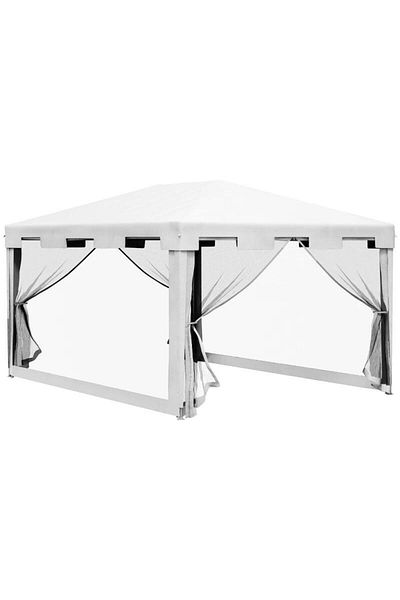 Mercaton Pavilion/foisor pentru gradina/terasa, cadru metalic, cu plasa de tantari, alb si negru, 3.95&#215;2