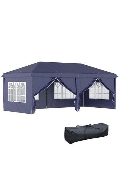 Mercaton Pavilion pentru gradina/comercial, cadru metalic material Oxford, 6 pereti, cu geanta, albastru, 5.8