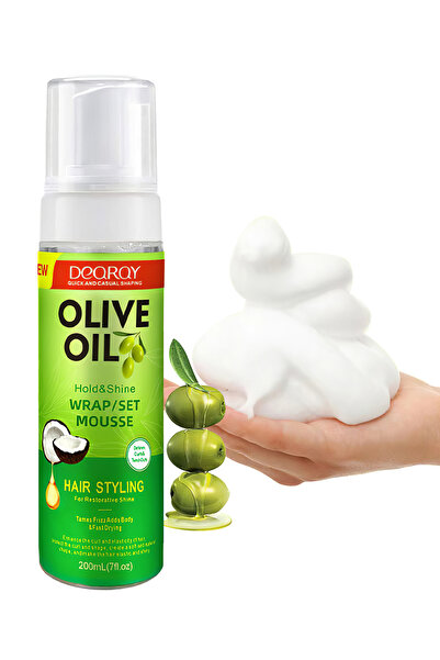 DEQRQY موس زيت الزيتون للتحكم في الشعر، موس رغوي مغذي للشعر المجعد لتصفيف الشعر وزيادة كثافته 200 مل