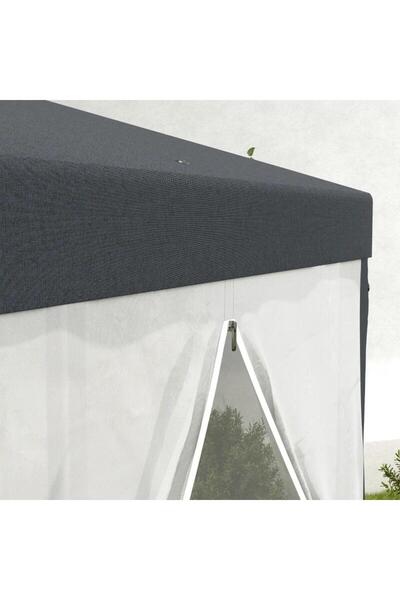 Mercaton Pavilion/arbour for garden/terrace, metal frame, with mosquito net, dark grey, 3.94&#215;3.9