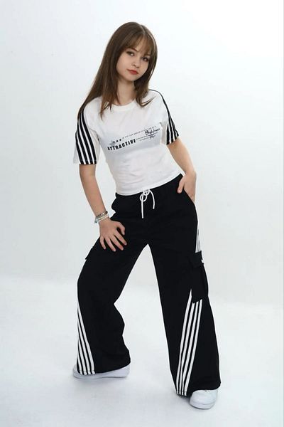 Joui Co Girls Cargo Pocket Girls Double Tracksuit Suit Pants & Short Sleeve T-Shirt – 100% Cotton-4034