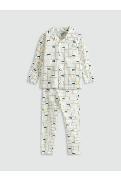 LC Waikiki Shirt Collar Plaid Pattern Long Sleeve Boys Pajamas Set (W5)
