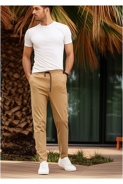 hello7 Men's Khaki Cord Jogger Chino Trousers