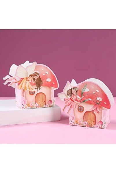 Kutumania 6 Adet Pembe Renkli Çiçekli Peri Desenli Doğum Günü Hediyelik, Şeke...