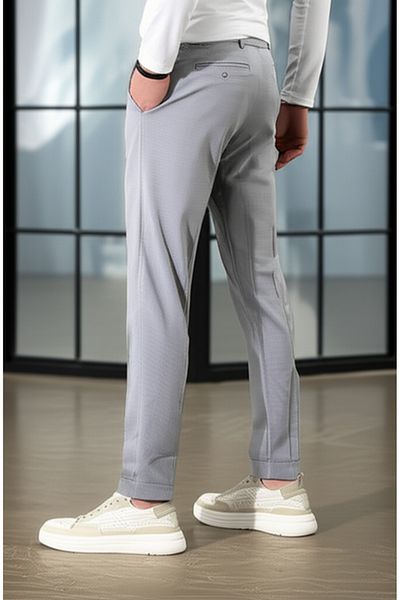 hello7 Modern Gray Slim Fit Men's Trousers - Micro Textured Fabric