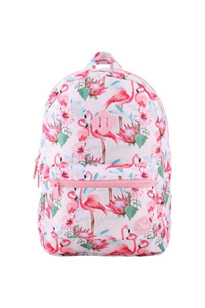Atrium حقيبة ظهر للأطفال بتصميم طائر الفلامنجو مع أوراق الشجر