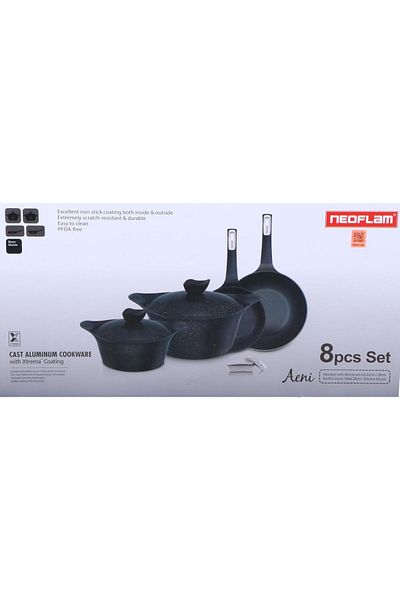 NEOFLAM Aeni Cooking Set, 8 Pieces Set, Black Marble Color