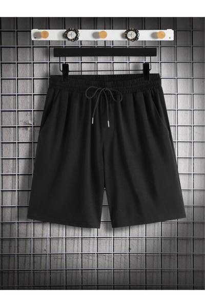 DEEPSENCE Set de 2 tricouri și pantaloni scurți pentru bărbați, negru, din bumbac pieptănat, PLAIN