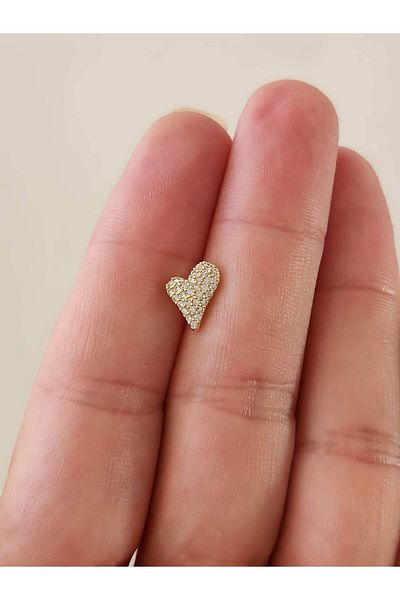 Eva Takı Store Heart Zircon Stone Model Cartilage Tragus Helix Piercing Gold Gold Color Earring