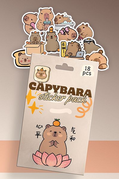 Planet Butik Capybara Boxed Sticker Set 18Pcs