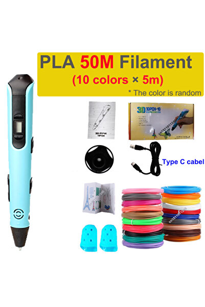 Choice1 قلم طباعة ثلاثية الأبعاد Blue-50PLA مع كابلات PLA وشاشة LCD، أداة رسم...