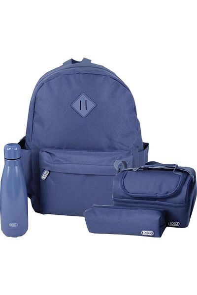 Roco Classic Solid 4-in-1 Backpack Set – 16-Inch School Bag with Lunch Bag, Pencil Case & Pouch