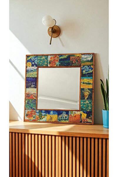 Begoloni Stone Decor Doğal Taş Dekoratif Ayna 62x62 Cm Ahşap Çerçeveli- Van G...