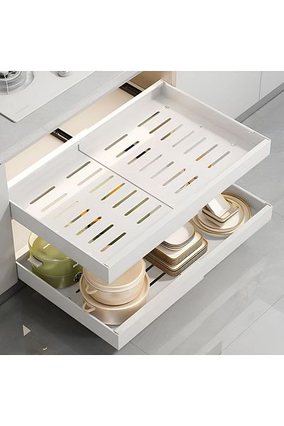 Herum Sertar organizator extensibil, glisant, cu șine autoadezive, Herum, Alb, 32-52 x 42 x 7 cm
