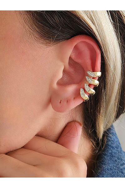 Eva Takı Store Wave Model Zircon Stone Non-Hole Cartilage Earrings
